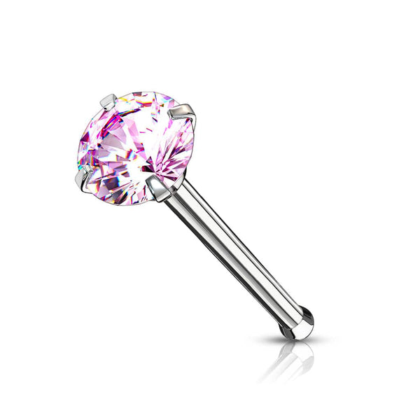 316L Surgical Steel Pink Round CZ Prong Gem Ball End Nose Ring