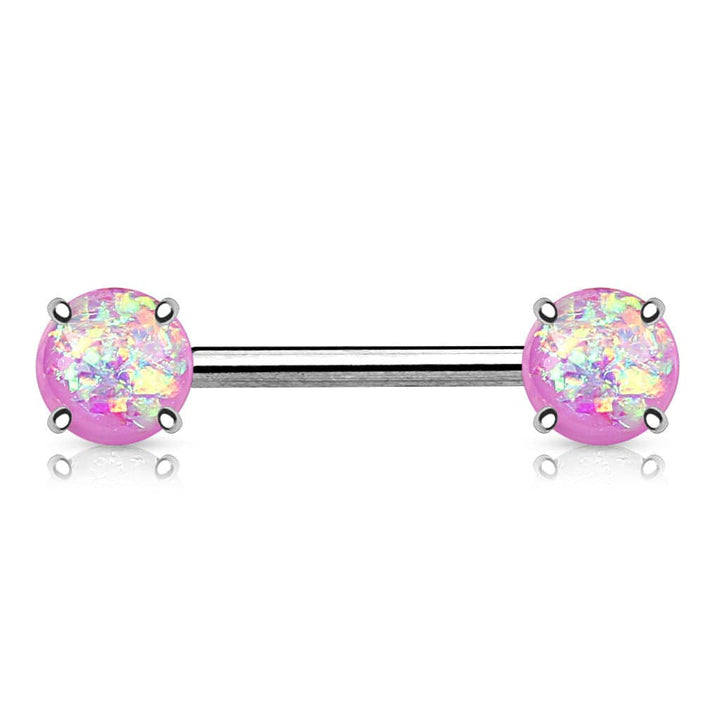 316L Surgical Steel Prong Opal Glitter Nipple Ring Barbell - Pierced Universe