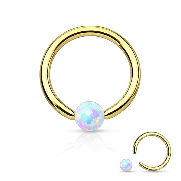 316L Surgical Steel PVD Plated Captive Bead Ring with White Opal Ball - Pierced Universe