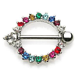 316L Surgical Steel Rainbow Gay Pride Multi Gem Nipple Shield Barbell - Pierced Universe