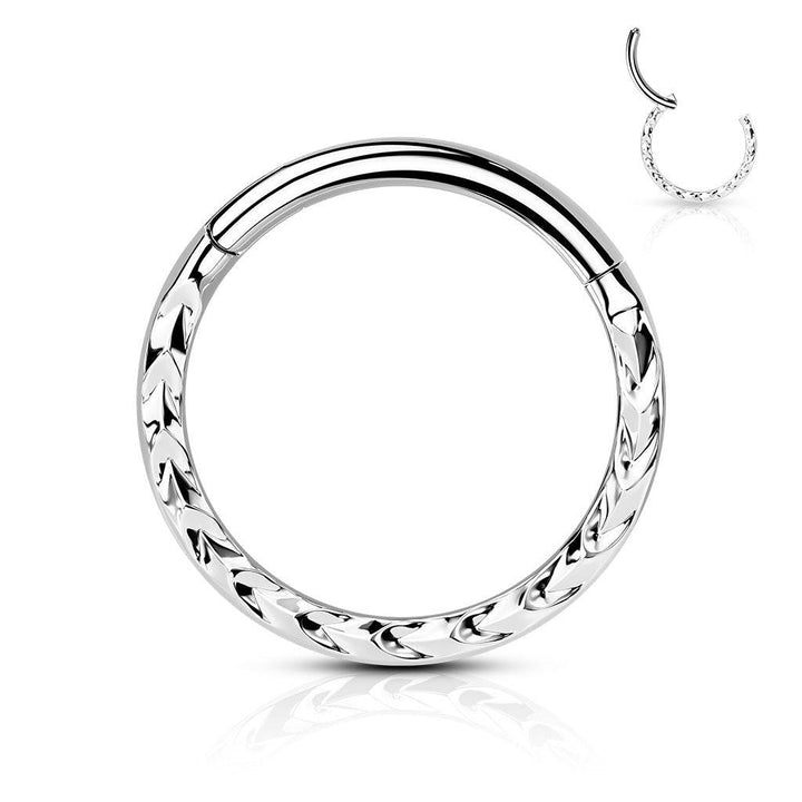 316L Surgical Steel Ridged Braided Design Hinged Hoop Septum Clicker Ring - Pierced Universe