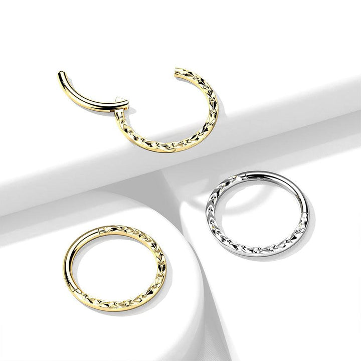 316L Surgical Steel Ridged Braided Design Hinged Hoop Septum Clicker Ring - Pierced Universe
