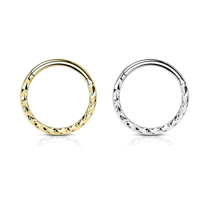 316L Surgical Steel Ridged Braided Design Hinged Hoop Septum Clicker Ring - Pierced Universe