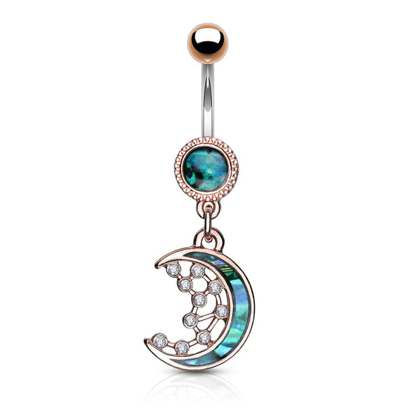 316L Surgical Steel Rose Gold Plated Mother of Pearl Crescent Moon Belly Ring 316L Surgical Steel Rose Gold Plated Mother of Pearl Crescent Moon Belly Ring