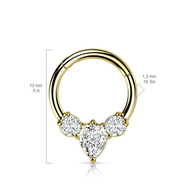316L Surgical Steel 5 Gem White CZ Hinged Clicker Hoop