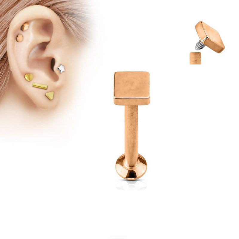 316L Surgical Steel Rose Gold PVD Internally Threaded Square Top Labret - Pierced Universe