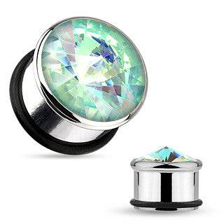 316L Surgical Steel Single Flared Aqua Gem Set Ear Spacer Plugs - Pierced Universe