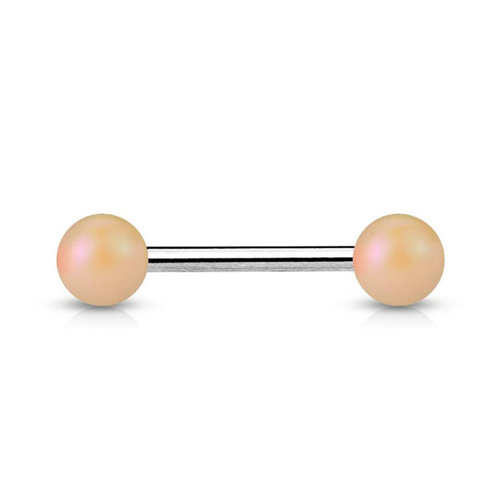 316L Surgical Steel Straight Barbell with Matte Peach Acrylic Balls - Pierced Universe