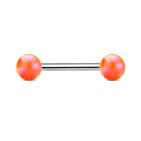 316L Surgical Steel Straight Barbell with Metallic Coated Orange Balls - Pierced Universe