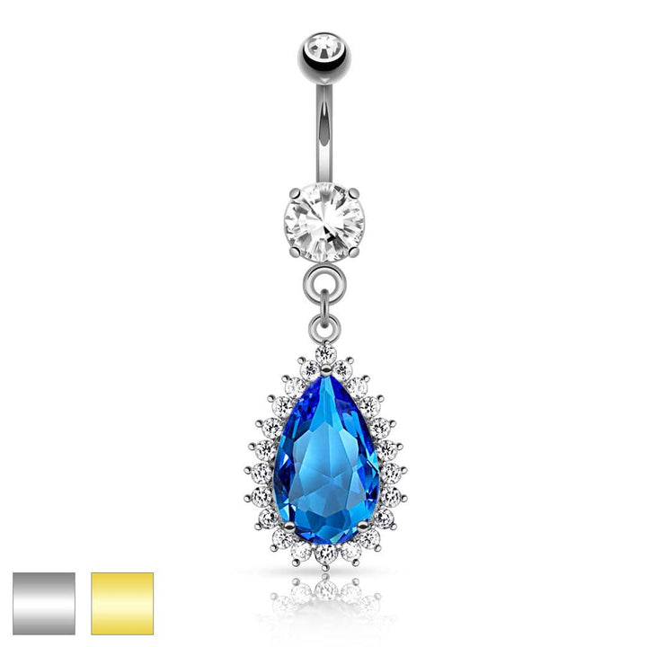 316L Surgical Steel Stunning Large Blue Teardrop Dangling Belly Ring 316L Surgical Steel Stunning Large Blue Teardrop Dangling Belly Ring