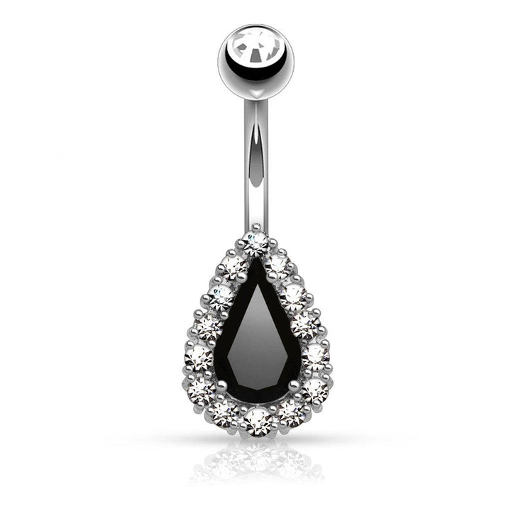 316L Surgical Steel Tear Drop Prong Set CZ Gem Belly Button Navel Ring - Pierced Universe