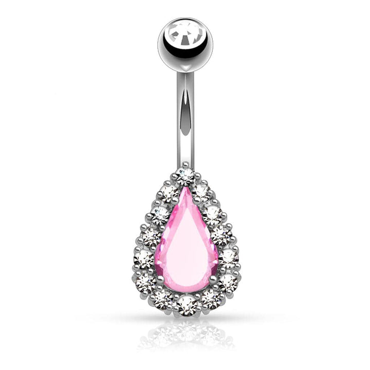 316L Surgical Steel Tear Drop Prong Set CZ Gem Belly Button Navel Ring - Pierced Universe
