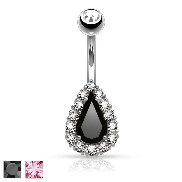 316L Surgical Steel Tear Drop Prong Set CZ Gem Belly Button Navel Ring - Pierced Universe