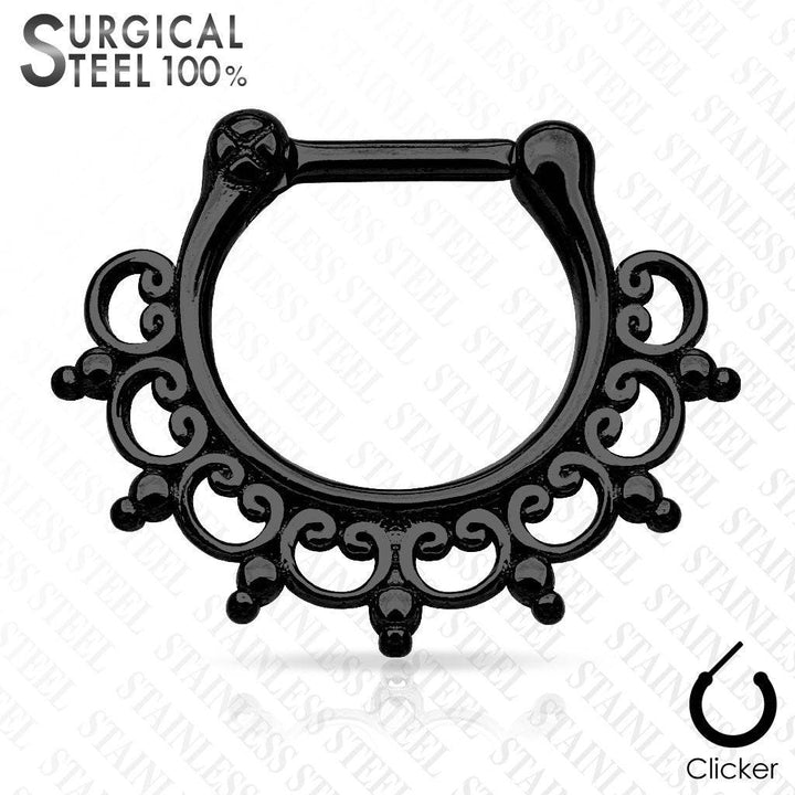 316L Surgical Steel Tribal Fan Lace Septum Ring Clicker - Pierced Universe