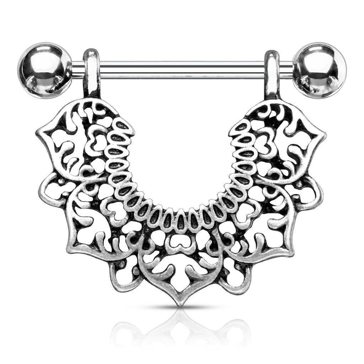 316L Surgical Steel Vintage Boho Lotus Nipple Shield Barbell - Pierced Universe