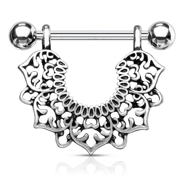 316L Surgical Steel Vintage Boho Lotus Nipple Shield Barbell - Pierced Universe