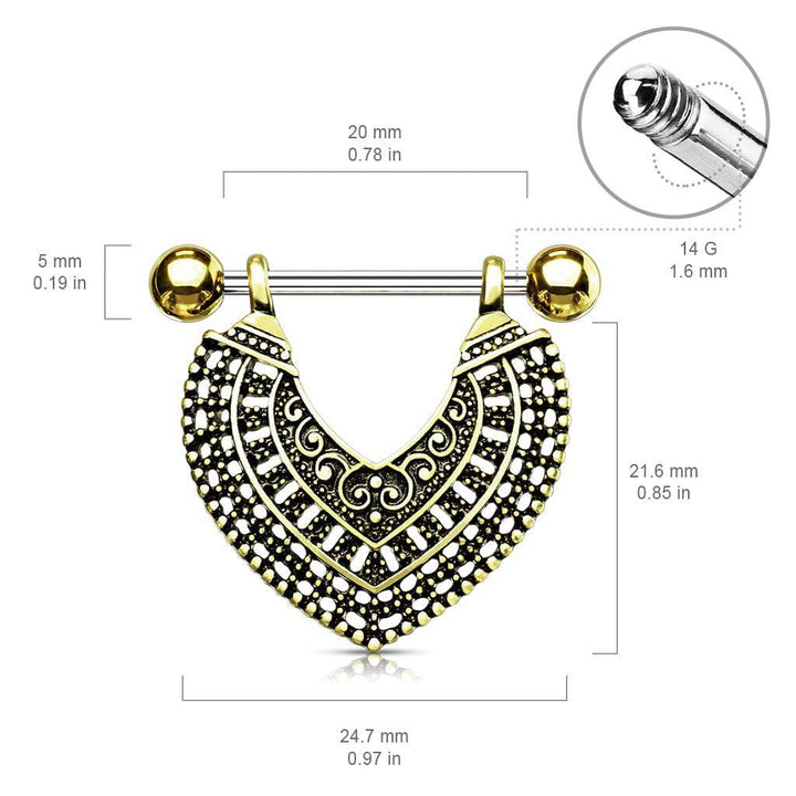 316L Surgical Steel Vintage Boho Nipple Shield Barbell - Pierced Universe