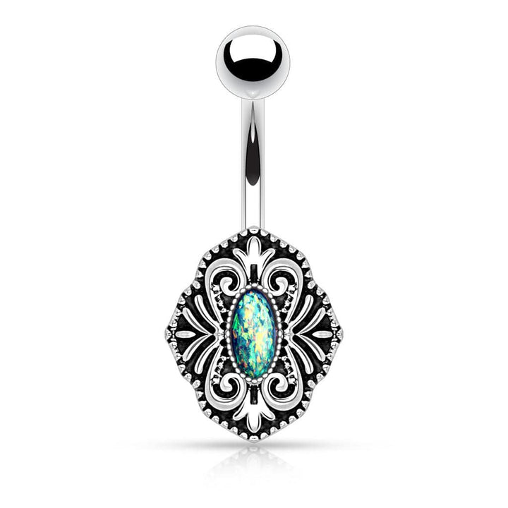 316L Surgical Steel Vintage Opal Glitter Belly Button Ring - Pierced Universe