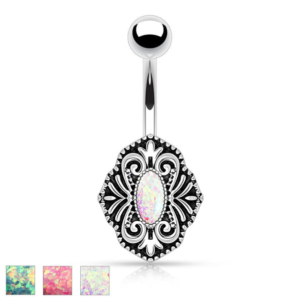 316L Surgical Steel Vintage Opal Glitter Belly Button Ring - Pierced Universe
