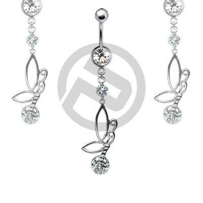 316L Surgical Steel White Angel Fairy Butterfly Dangling Belly Ring - Pierced Universe