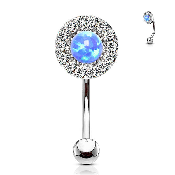 316L Surgical Steel White CZ Gem Cluster & Blue Opal Curved Barbell - Pierced Universe