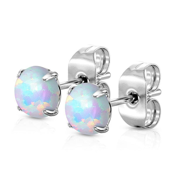 316L Surgical Steel White Opal Earrings Studs - Pierced Universe