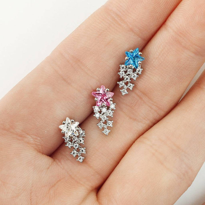 316L Surgical Steel White Shooting Star Ball Back Cartilage Ring - Pierced Universe