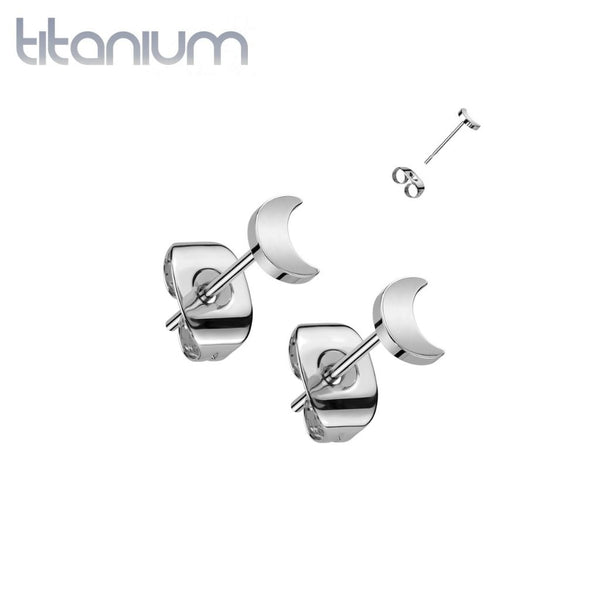 Pair of Implant Grade Titanium Simple Dainty Moon Shaped Stud Earrings - Pierced Universe