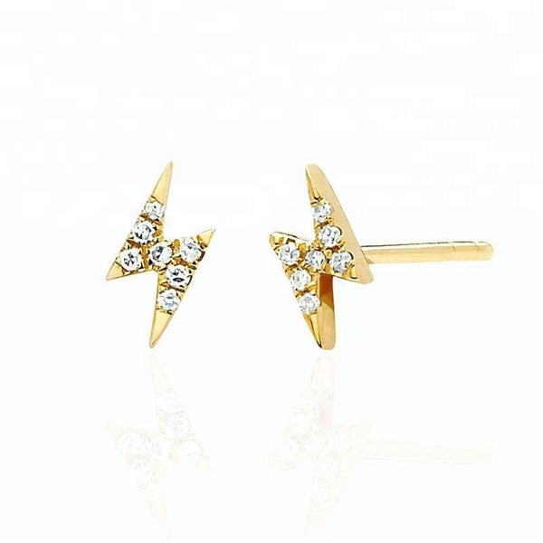 925 Sterling Silver Gold Plated White CZ Lightning Bolt Minimal Earring - Pierced Universe