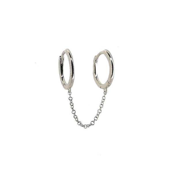 925 Sterling Silver Single Dainty Double Hoop With Chain Minimal Hoop Earring - Pierced Universe