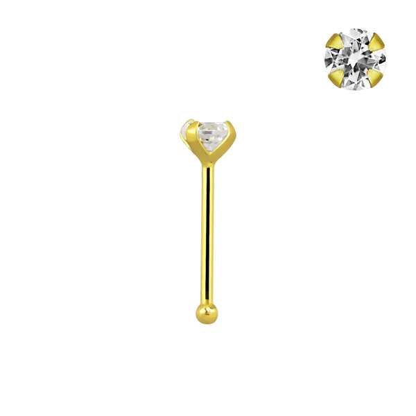 925 Sterling Silver 18kt Gold Plated Ball End Nose Bone Nose Ring Stud - Pierced Universe