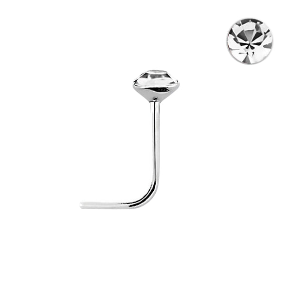 925 Sterling Silver 2.5mm Crystal L Shape Nose Pin Ring Stud - Pierced Universe