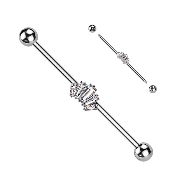 316L Surgical Steel Black PVD White CZ 5 Gem Baguette Industrial Barbell 316L Surgical Steel Black PVD White CZ 5 Gem Baguette Industrial Barbell