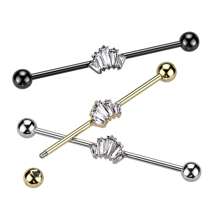 316L Surgical Steel White CZ 5 Gem Baguette Industrial Barbell - Pierced Universe