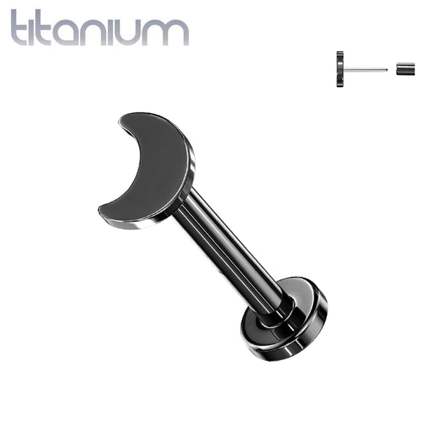 Implant Grade Titanium Threadless Push In Tragus/Cartilage Black PVD Crescent Moon Stud With Flat Back - Pierced Universe