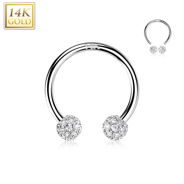 14kt White Gold White Multi CZ Cluster Horseshoe - Pierced Universe