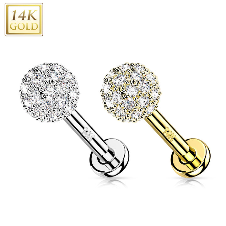 14kt Yellow Gold Multi CZ Cluster Flat Back Labret - Pierced Universe
