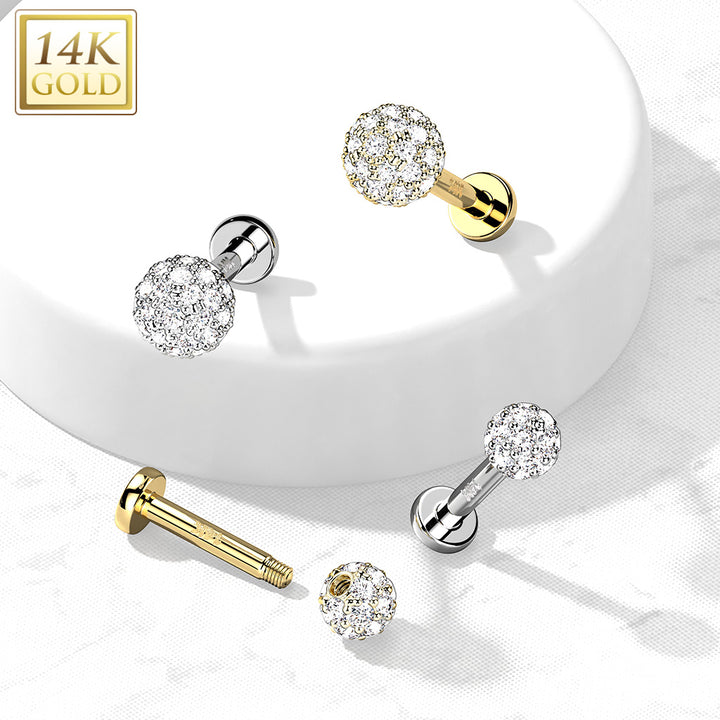 14kt White Gold Multi CZ Cluster Flat Back Labret - Pierced Universe