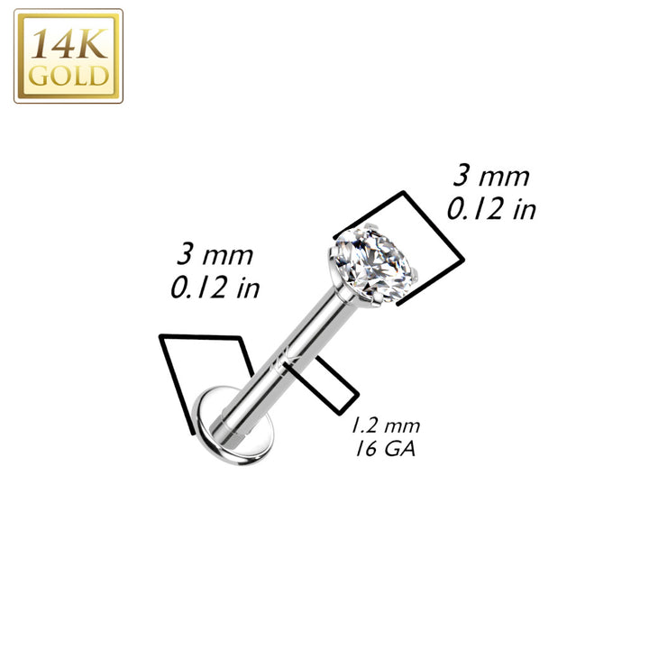 14KT White Gold White CZ Gem Internally Threaded Flat Back Labret - Pierced Universe