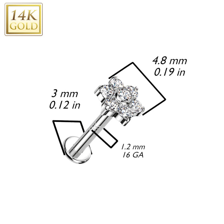14KT Yellow Gold White Opal Flower Internally Threaded Flat Back Labret - Pierced Universe