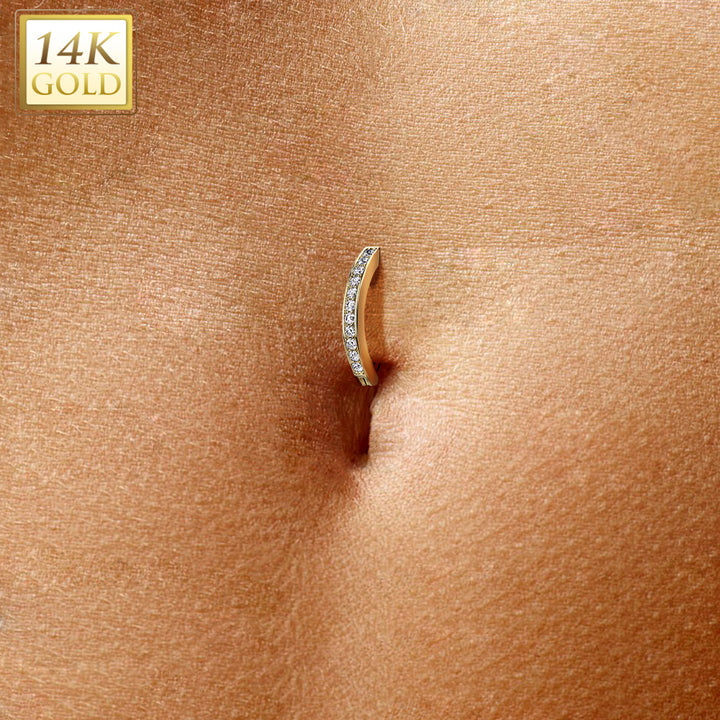14KT White Gold White CZ Clicker Hoop Hinged Belly Ring - Pierced Universe