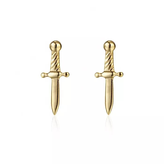 Pair of 925 Sterling Silver Gold PVD Small Dagger Minimal Stud Earrings - Pierced Universe