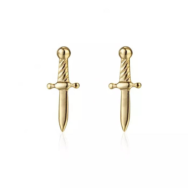 Pair of 925 Sterling Silver Gold PVD Small Dagger Minimal Stud Earrings - Pierced Universe
