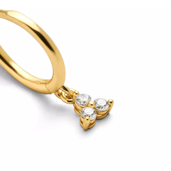 Pair of 925 Sterling Silver Gold PVD Diamond CZ Trillium Dangle Minimal Hoop Earrings - Pierced Universe