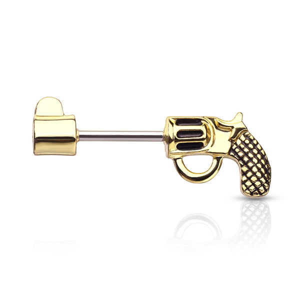 316L Surgical Steel Gold PVD Large Revolver Straight Barbell Nipple Ring - Pierced Universe