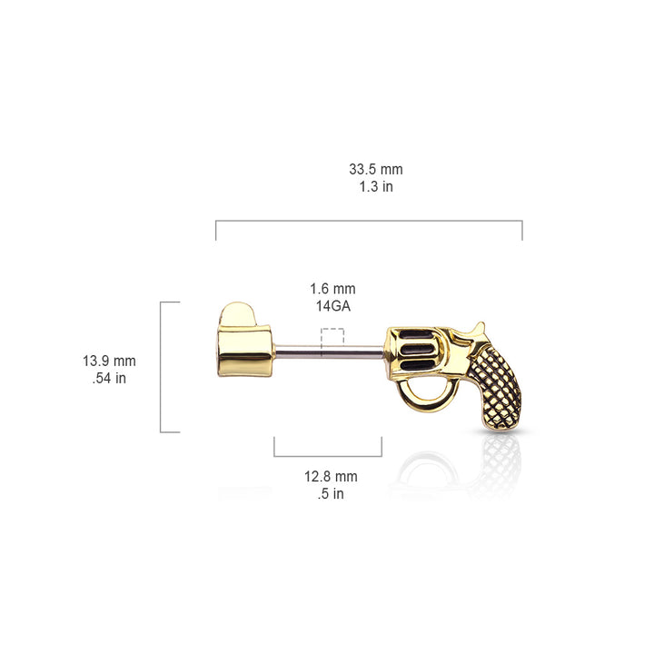 316L Surgical Steel Large Revolver Straight Barbell Nipple Ring - Pierced Universe