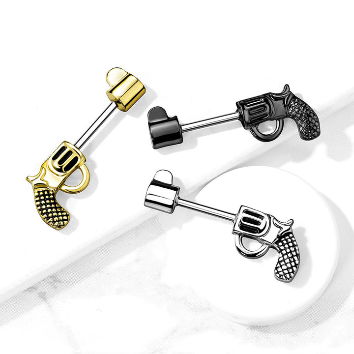 316L Surgical Steel Black PVD Large Revolver Straight Barbell Nipple Ring - Pierced Universe