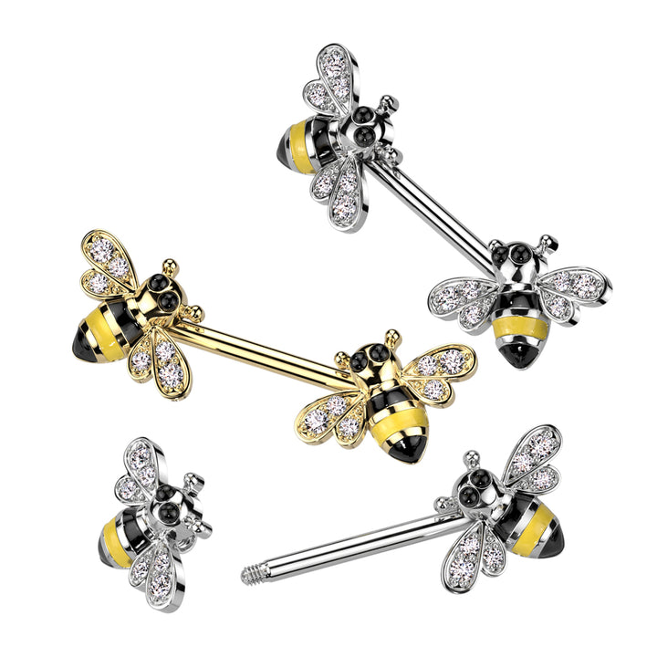 316L Surgical Steel Bumble Bee Nipple Ring Barbell - Pierced Universe