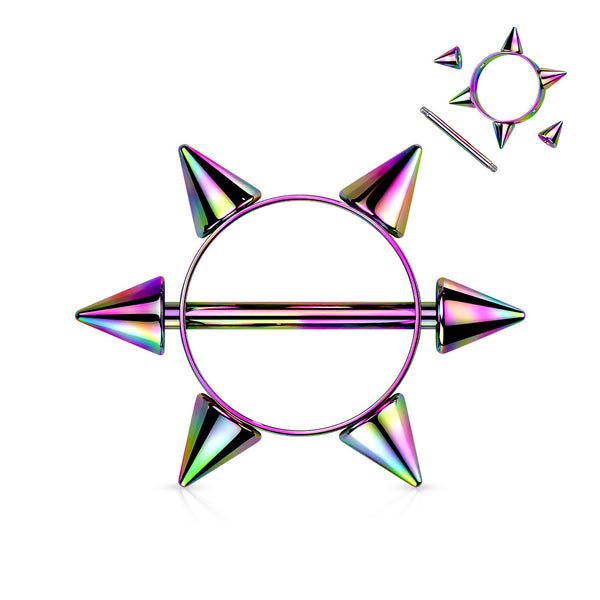 316L Surgical Steel Rose Gold PVD Multi Spike Nipple Ring Shield Straight Barbell 316L Surgical Steel Rose Gold PVD Multi Spike Nipple Ring Shield Straight Barbell
