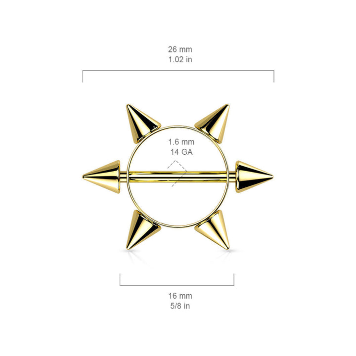 316L Surgical Steel Rose Gold PVD Multi Spike Nipple Ring Shield Straight Barbell - Pierced Universe